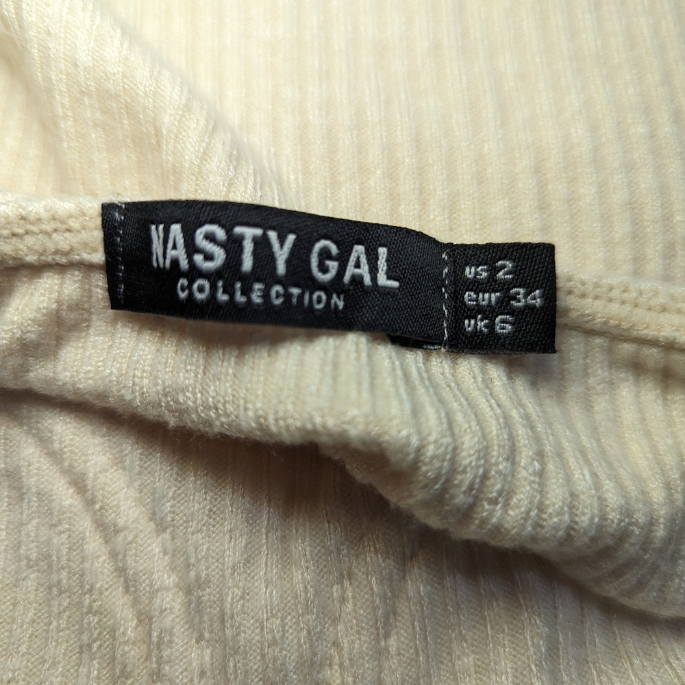 NASTY GAL Cream Ivory Ribbed Super Soft Underwire Bodysuit Size US2 EUR 34 *EUC - Picture 2 of 8